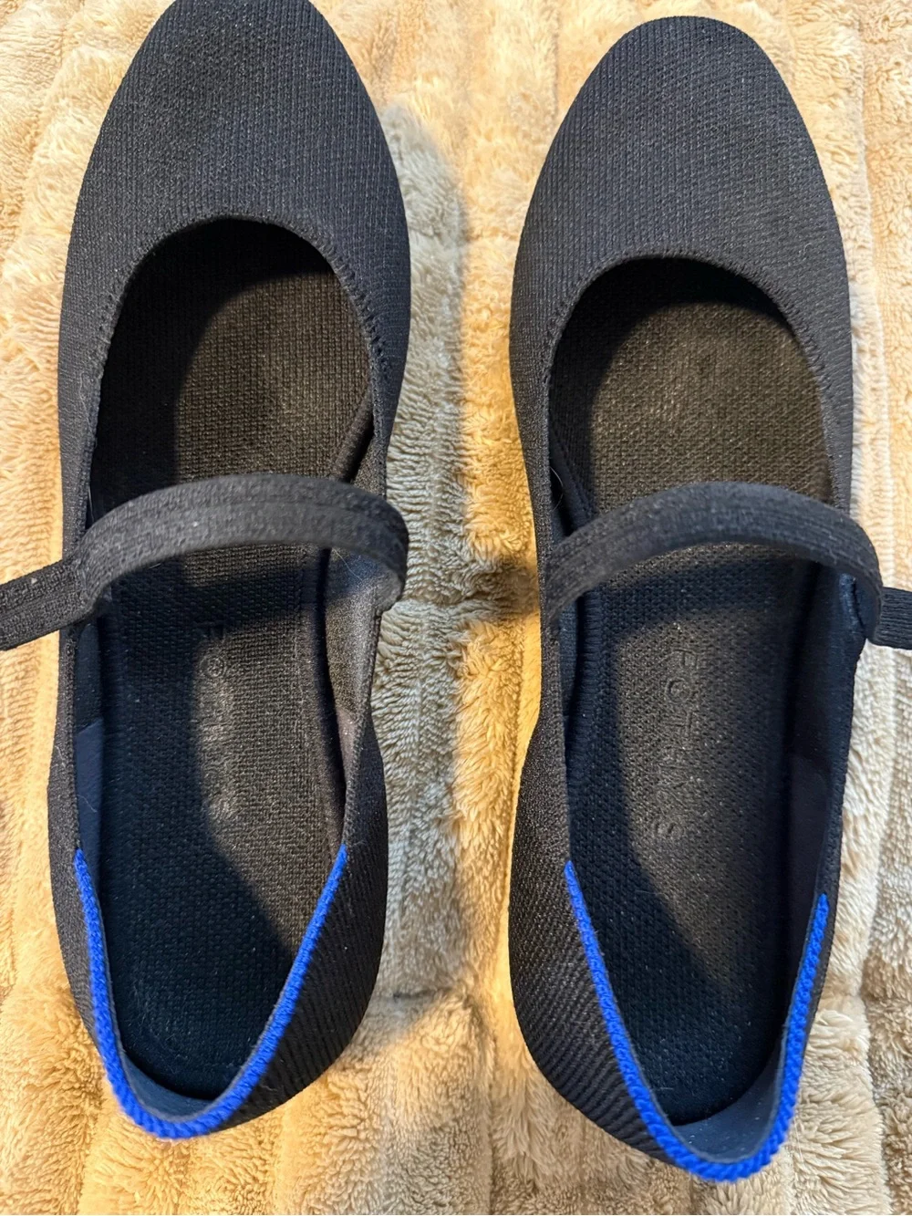 Rothy's Black Knit Mary Jane Flats with Blue Accent